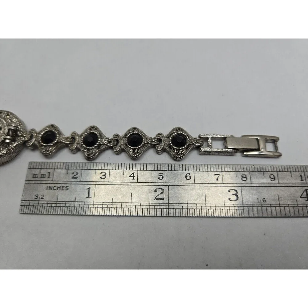 Cassani Womens Hidden Dial Bracelet Watch Black Silver Tone Quartz New Battery